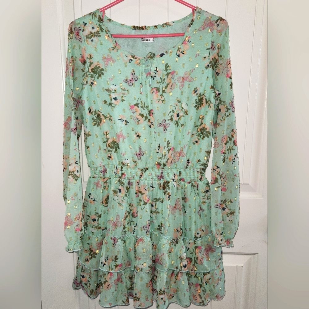 Epic Threads Mint Green Gold Ruffle Floral Dress XL Girls